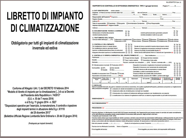 libretto impianto per manutenzione caldaie